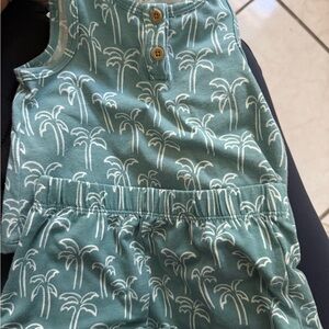 Cloud Island Teal Palm Tree Romper